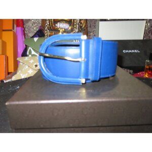 Gucci Blue Wide Big Buckled Leather Belt  Sapphire Cobalt 75.30